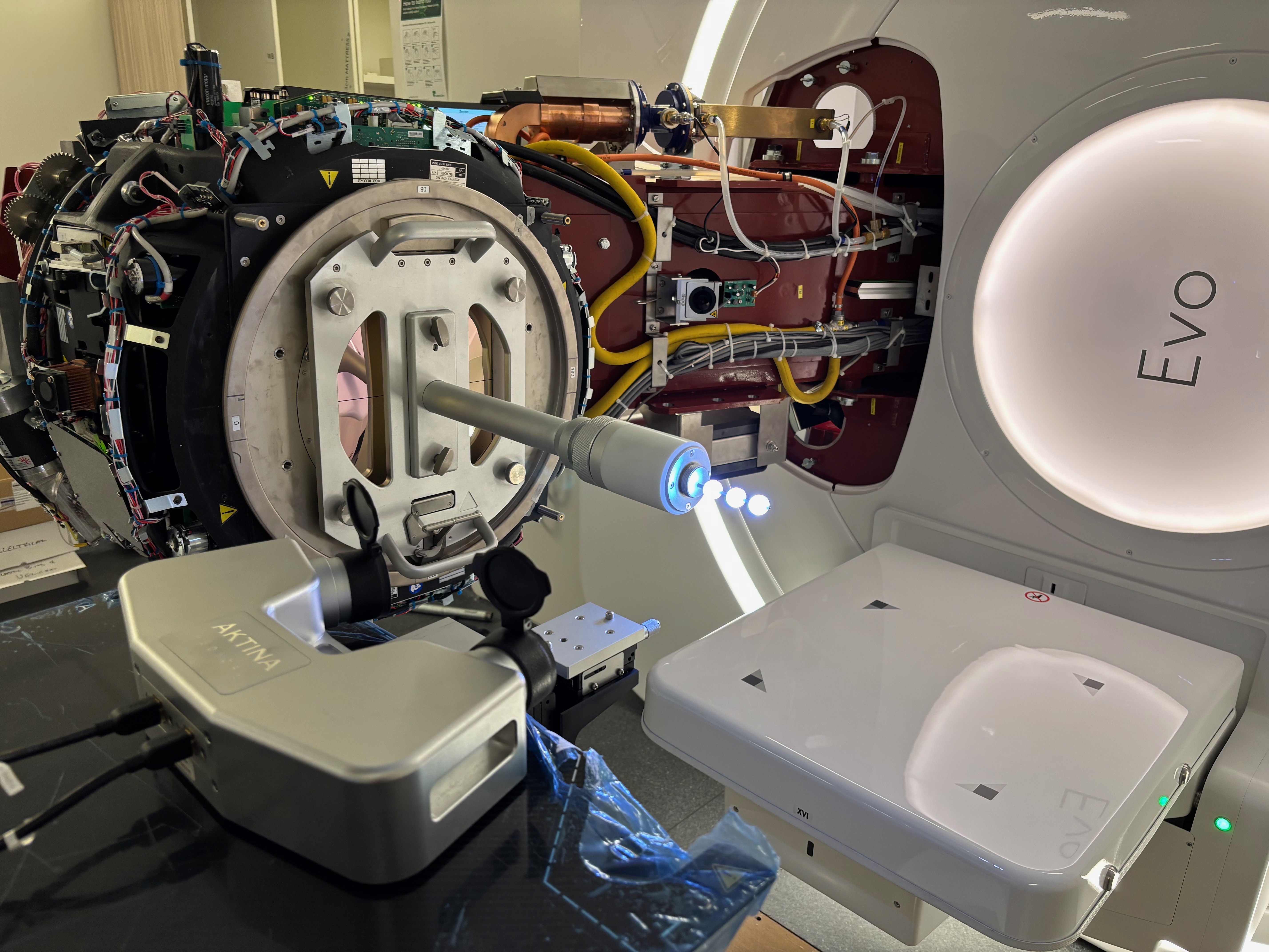 Close-up LINAC Evo gantry with robotic arm